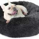 Black Dog Bed for Small Dogs Washble Calming 23 Inch Fluffy Plush Black Dog Bed Round Donut Machine Washable Small Pet Bed (23SmallPack of 1)