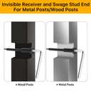 50 Pack 1/8" Black T316 Stainless Steel Invisible Cable Railing KitSwage Stud End for Deck, Stair, Wood & Metal Posts Black Cable Railing Hardware