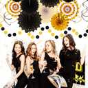 Black-Gold Graduation Party-Decorations - 33pcs Kits Banner, Streamers Tassel Garland,Tissue Pom Poms Honeycomb, Paper Lantern Fans,Wedding New Year Birthday Baby Shower Decor Hugtmr