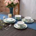 HomePop Ceramic 12-Pieces Dinnerware Sets,Dish Plates and Bowls Sets - Blue Turquoise
