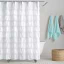 REISEN White Shower Curtain Farmhouse Ruffle Fabric for Bathroom Sheer Shower Curtain 72 in Long