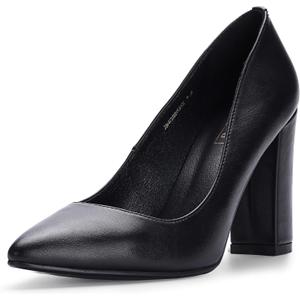 IDIFU Women's IN4 Chunky-HI Block High Heels Closed Pointed Toe Pumps Dress Office Shoes for Women (Black) 8
