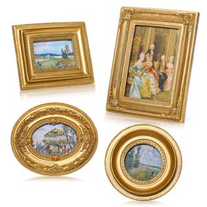 Geetery 3 Pcs Vintage Frames Set, Mini Antique Picture Frame Small Luxury Ornate Oval Circle Rectangle Wall Hanging for Gallery Wall Photo Display Tabletop Home Decor