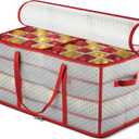 ZOBER Christmas Ornament Storage Box - Stores 128 Ornaments W/ 2 Sided Zipper - Flexible Plastic Christmas Ornament Storage Containers - 3 Inch Cube Compartments - Red