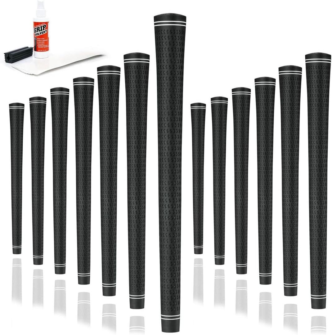 Karma Revolution 360 Golf Grips & Grip Kits, No Alignment Necessary, Easy Installation, Perfect for Adjustable Golf Clubs, Choose Single, 9, 13, 25 Packs or Golf Club Grip Kit (Jumbo (+1/16"), Black)