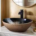 Ceramic Bathroom Vessel Sink Oval Bathroom Sink Above Counter Vessel Sinks for Bathrooms Vintage Gold Bowl Small Vessel Sink with Faucet and Drain Combo, 13.2x16x5.5 inches