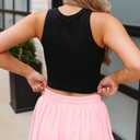 GOBLES Women's Summer High Wide Waistband 2 in 1 Butterfly Workout Athletic Tennis Shorts (Pink, L)