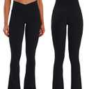 Sunzel Hidden Butt Lifting Scrunch Flare Leggings for Women with Pockets No Front Seam Tummy Control Mini Flared Yoga Pants 34" Inseam Black Medium
