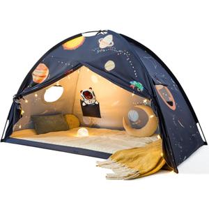Tiny Land Space Galaxy Bed Tent for Kids Sleep Bed Canopy with 9 Planets Design, Easy-to-Install Indoor Kids Play Tent, Imaginative Playhouse, Ideal Gift for Boys & Girls 77" x 40" x 46"