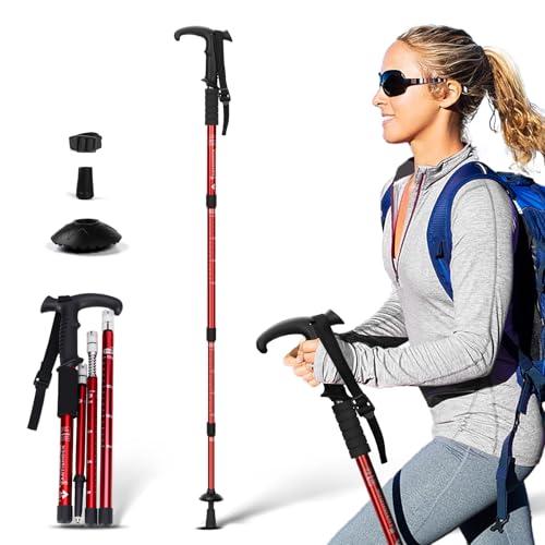 Walking Stick for Hiking, Adjustable Hiking Poles for Men, Women and Kids, Walking Canes for Seniors Balance, Aluminum Trekking Poles Use for Travel, Skiing, Mountaineering (Red) 2 Pack
