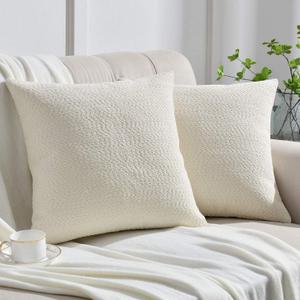 Set of 2 Cozy Fine Textured Throw Pillow Covers, Decorative Elegant Accent Pillow Cases for Couch Bed and Living Room - 18"x18", Ivory (18" x 18" (Pack of 2))