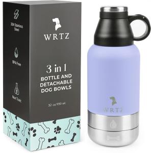 Portable Dog Water Bottle with 2 Removable Water Bowls for Dogs Leak-Proof Insulated Stainless Steel Dog Water Bottle Travel Accessories for Dogs - 32oz - Lavender