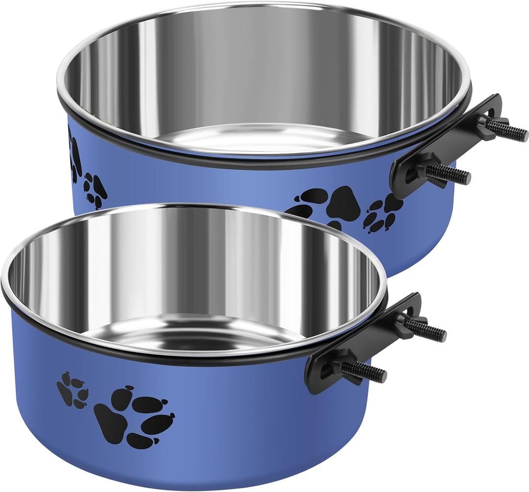 2 Pack Dog Crate Set, Kennel Crate No Spill Pet Bowls, Stainless Steel Attached to Kennel Cage, No Spill for Medium Large Dogs