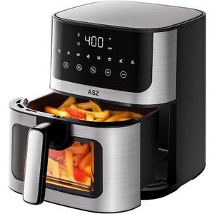 ASZ Air Fryer with Window Visible- 5 quart Compact- Digital Airfryer 5qt for 2-3 people - 5 qt for Office Dorm Room - 8 in 1 Bake Toast Broil Reheat - 1400W, 400 Kitchen Airfry Countertop Gift (5QT Stainless Steel with Window)