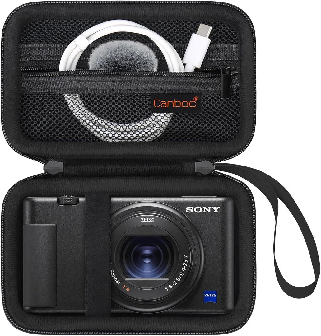 Canboc Carrying Case for Sony ZV-1/ ZV-1F/ ZV-1 II Digital Camera for Content Creators, Sony ZV1 Vlogging Camera Bag, Zipper Mesh Pocket fits USB Cable, Batteries, Black