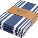 Urban Villa Kitchen Towels 100% Cotton Pack of 3, Highly Absorbent Quick Drying Soft Premium Dish Towels for Kitchen with Hanging Loop Hand & Tea Towels - 20x30 Inch, (Indigo Blue & White, Striped)