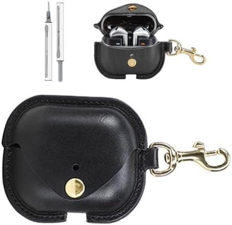YAJOJO Case for Samsung Galaxy Buds 3 Pro/Buds 3 - Vintage Cowhide Cover with Keychain | Shockproof Charging Leather Case | Personalized Black