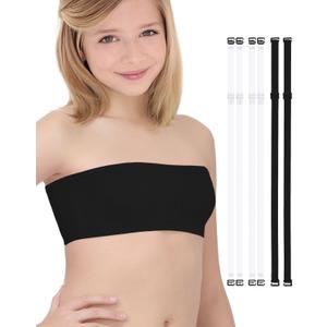 iMucci Girls Bandeau Bra Seamless Clear Strap Training Bras for Girls Sports Tube Top with Adjustable Clear Straps, 10-13 Years, Black