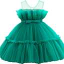 Flower Baby Girl Lace Dress Toddler Tulle Sleeveless Bow Princess Party Wedding Pageant Bridesmaid (Green042.6-7T) 140