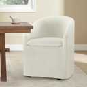 Upholstered Dining Chairs with Casters, Washable Cover Modern Dining Room Chairs with Barrel Backrest & Armrest, Vanity Chair with Wheels for Kitchen, Living Room, Bedroom, Linen Fabric, 1PCS (set of 1)