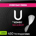 U by Kotex Balance Daily Wrapped Panty Liners, Light Absorbency, Long, 450 Count (5 Packs of 90) (Packaging May Vary)