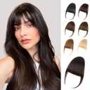 Bangs Hair Clip - Brown Black Clip in Bangs Real Human Hair, Fake Bangs Clip on Bangs for Women Fringe with Temples Wispy Bangs Hair Extensions for Daily Wear