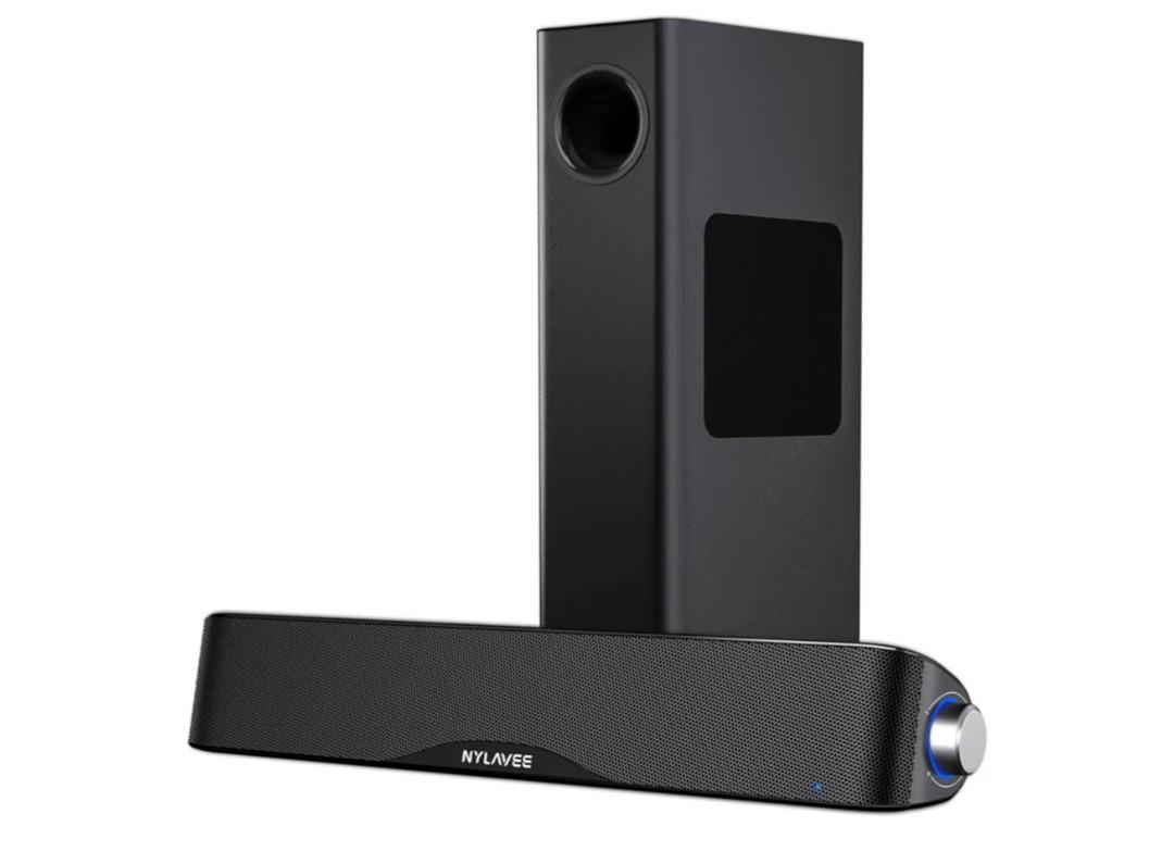 Nylavee Computer Speakers with Subwoofer, 2.1 PC Speakers System with Bluetooth 5.4 & 3.5mm Aux-in, 60W Peak Power, AC Adapter Powered Computer Sound Bar for Desktop PC, Laptop, Monitor, Gaming