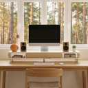 Fenge Dual Monitor Stand with Large Storage Drawer, 42.5" Desk Shelf, White