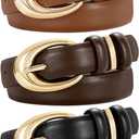 TRIWORKS 3 Pack Women Leather Belt for Jeans Pants Fashion Ladies Faux Leather Belt with Gold Buckle (Length:39.4''-Fit Waist Size 26"-31", Gold-black+brown+coffee)