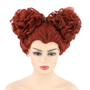 Women's Red Short Curly Ball Head Witch Wig for Cosplay Halloween Costume Party Wig