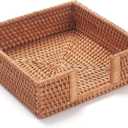 Rattan Napkin Holder Square, Napkin Holders for Paper Napkins, 7.5" x 7.5" x 2.5", Wicker Napkin Tray, Woven Guest Towel Holder for Restaurant/Kitchen/Bathroom Napkin Holder for Table