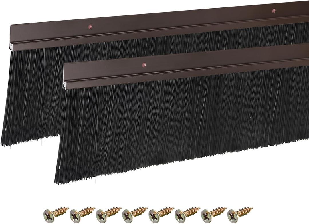 uxcell 2Pcs Door Brush Bottom Sweep H-Shape Aluminum Alloy Base with 3.5-inch PP Brush for Home, Industrial (35-inch L, Brown)
