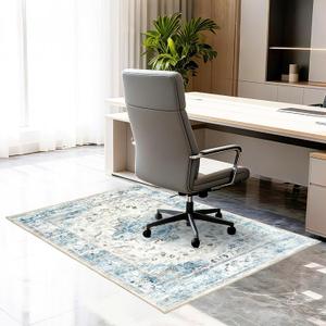 Office Chair Mat for Hardwood Tile Floor, 36"x48"Anti-Slip Under Desk Carpet Protector for Rolling Computer Chair Mat, Machine Washable Office Area Carpet (Chenille,Light Blue)