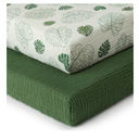 Blissful Diary Muslin Crib Sheets for Girl Boy, Boho Neutral Soft Cotton Baby Sheet for 52''x28'' Standard Crib Mattress, 2 Pack(Monstera&Dark Green)