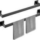 23.6 Inch Matte Black Bathroom Towel Bar Set, 2-Piece Square Wall Mounted Towel Rack, Wall Mounted 304 Stainless Steel Towel Holder for Bathroom