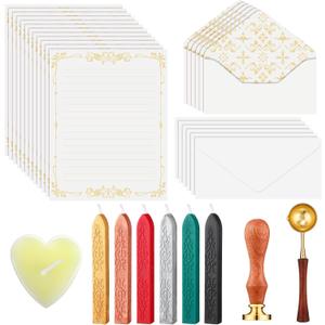33 Pieces Vintage Paper and Envelopes Set with Wax Kit Including 12 Stationery Papers 12 Envelopes 6 Wax Sticks Candle Spoon and Stamp for DIY Romantic Gift Couples Letters 33 Pieces Vintage Paper and Envelopes Set with Wax Kit Including 12 Stationery Papers 12 Envelopes 6 Wax Sticks Candle Spoon and Stamp for DIY Romantic Gift Couples Letters