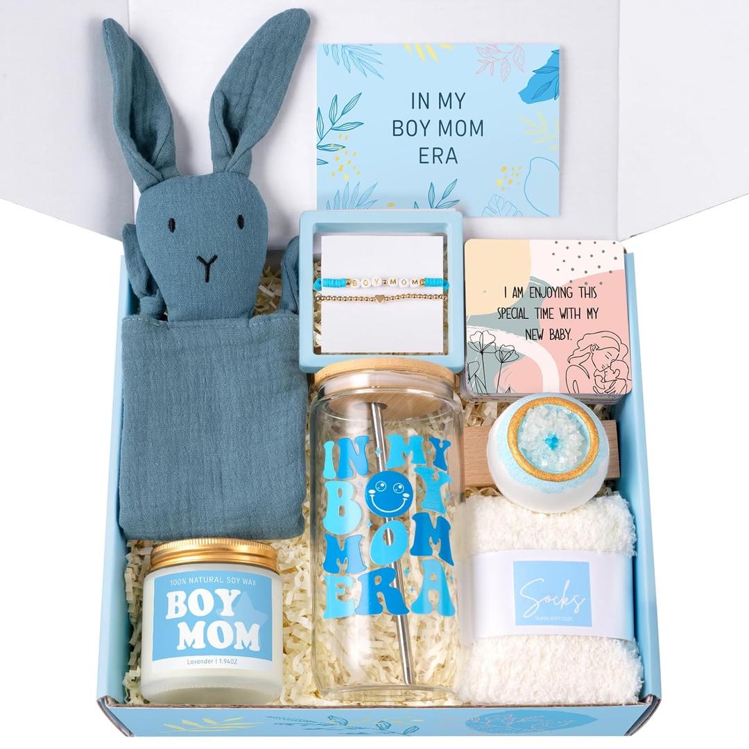 New Mom Care Package After Baby, New Mom Gifts & Baby Boy Gifts Essentials, After Birth Postpartum Gift for Expecting Moms, First Time Mothers Day Birthday Gift for Boy Mom