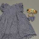 BGFKS Baby Girl Tutu Dress Elegant Lace Pom Pom Flutter Sleeve with Flower Headband Set (6 Months, Dusty Blue)