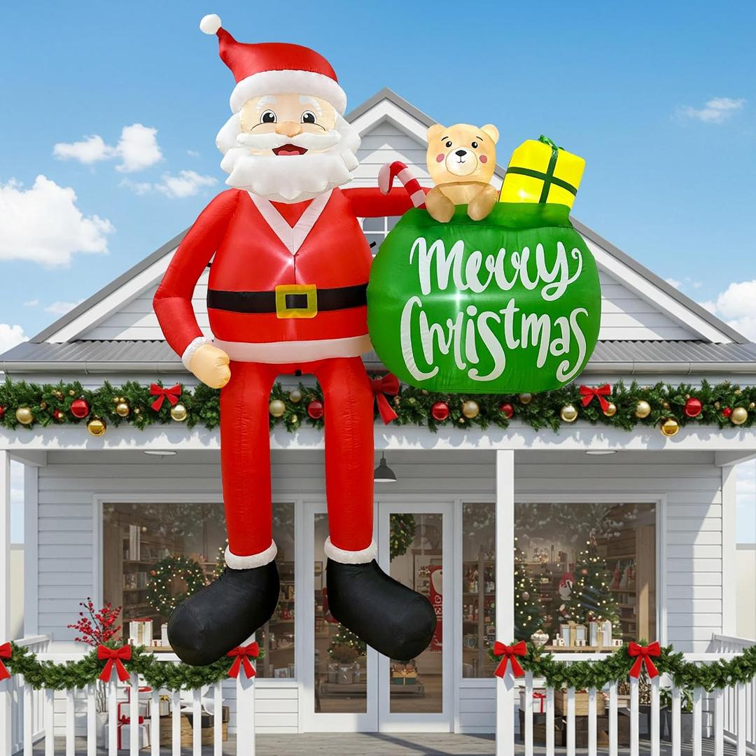 OurWarm 8FT Christmas Inflatable Outdoor Decoration, Climbing Santa Inflatable Outdoor Christmas Blow up Yard Decorations with LED Lights, Outdoor Christmas Inflatables for Roof Tree Lawn Xmas Decor