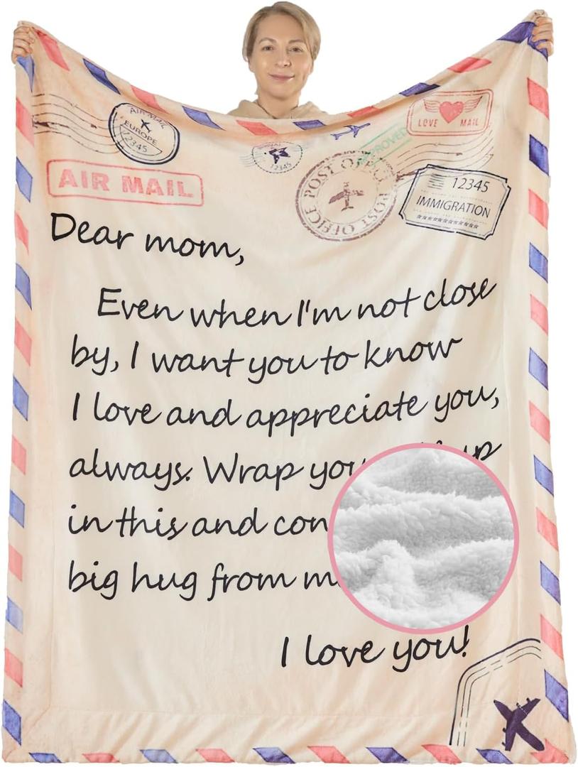NEWCOSPLAY Gifts for Mom Blanket Sherpa Fleece I Love You Mom Blanket from Daughter or Son Super Soft Cozy Warm All Seasons Use (Sherpa Letter, Throw(50"x60"))