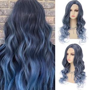 Wig Long Curly Wavy Middle Part Synthetic Heat Resistant Wig for Women
