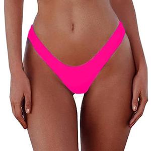 SherryDC Women's Sexy Cheeky Thong Brazilian Cut Low Rise High Leg Bikini Bottom L