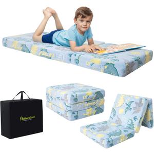 MeMoreCool Foldable Floor Mattress for Kids, Glow Dinosaur Trifold Nap Mat for Toddlers, Portable Sleeping Futon for Daycare or Floor Bed, 57x22 Inch