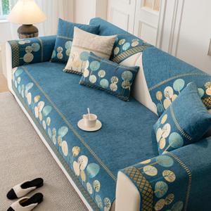 Boho Couch Cover, Non Slip Washable Sofa Covers, Chenille Couch Covers Quilted, Bohemian Sofa Slipcovers, Furniture Protector for L Shaped(Blue,36"x70"/3-Seater)