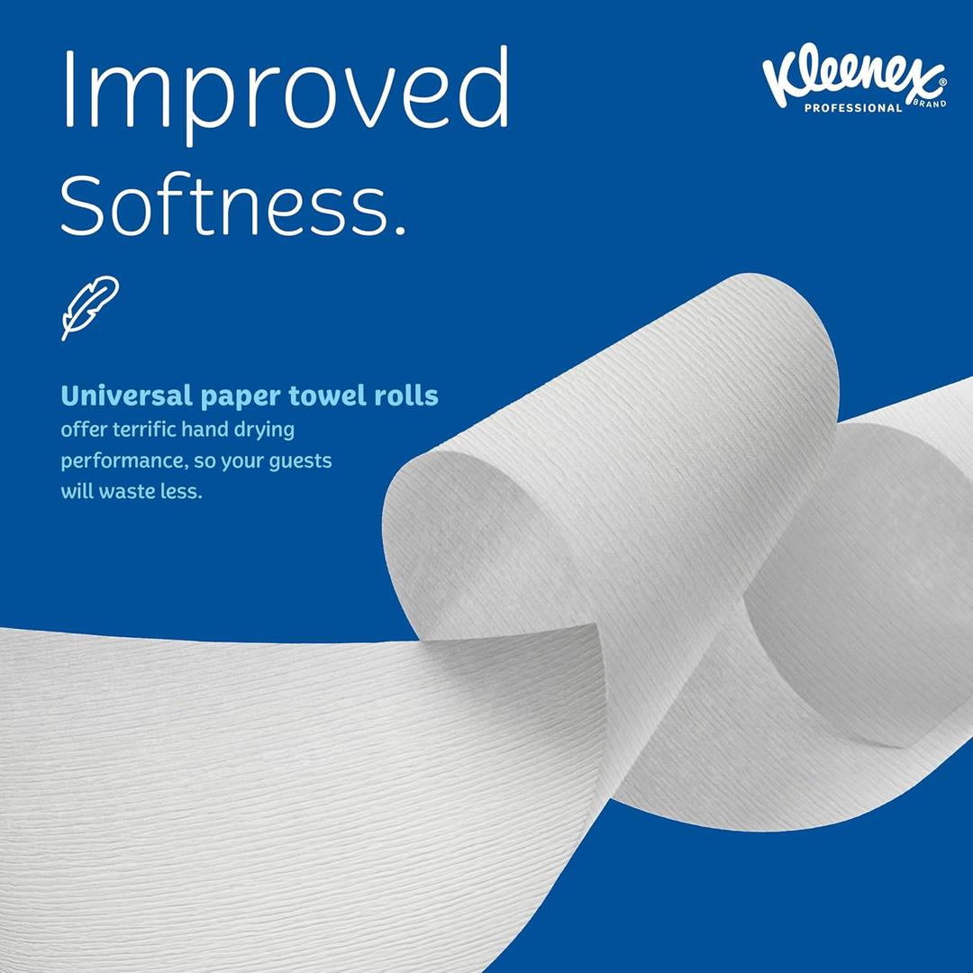 Kleenex Professional Universal Hard Roll Paper Towels, Bulk (50606), Hardwound 1.75" Core, Premium Absorbency Pockets, White (4 Rolls at 600' Each, 2,400'/Case)