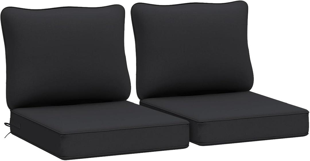 AAAAAcessories Outdoor Deep Seat Cushions, Waterproof, Fade-Resistant Patio Furniture Replacement Cushions, 24" x 24" x 5", Set of 2, Black (24x24-19'' Mid Back-2 Count)
