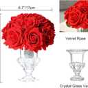 Velvet Roses in Crystal Glass Vase, Artificial Flowers with Vase, Silk Flower Arrangements for Home, Wedding, and Office Décor Table Arrangement Centerpiece, Red