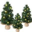 Shappy 3 Pcs Mini Christmas Tree with Light Pre Lit Xmas Artificial Tabletop Tree LED Miniature Christmas Tree with Linen Base for Indoor Home Kitchen Dining Table Holiday Decorations, Assorted Sizes