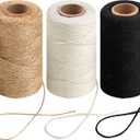 984 Ft Twine String, Natural Jute Twine, 2mm White Cotton Rope, 10ply Black Cotton for Crafts, Art, Gardening Plants, Gift Wrapping, Decoration, Packing String Bulk(3 Rolls)