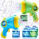 JOYIN 2 Kids Bubble Guns with 4 Bottles Solution, Automatic Bubble Machine Gun with 8 Holes for Kids, Adults, Summer Toys, Easter Basket Stuffers, Birthday Gift, Party Favors (Green Yellow, Blue Yellow)